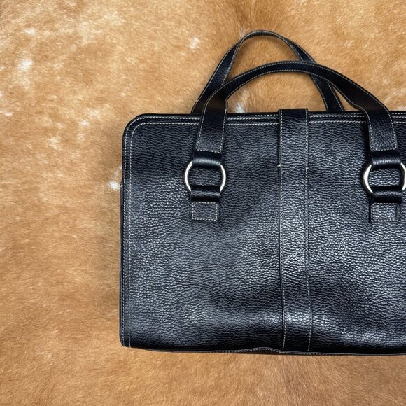 Furla Black Leather Grommet Satchel Bag Made in Italy, Pebbled Leather Tote with - Picture 7 of 11